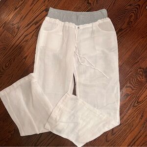 Splendid white linen pants with grey sweatpants waistband